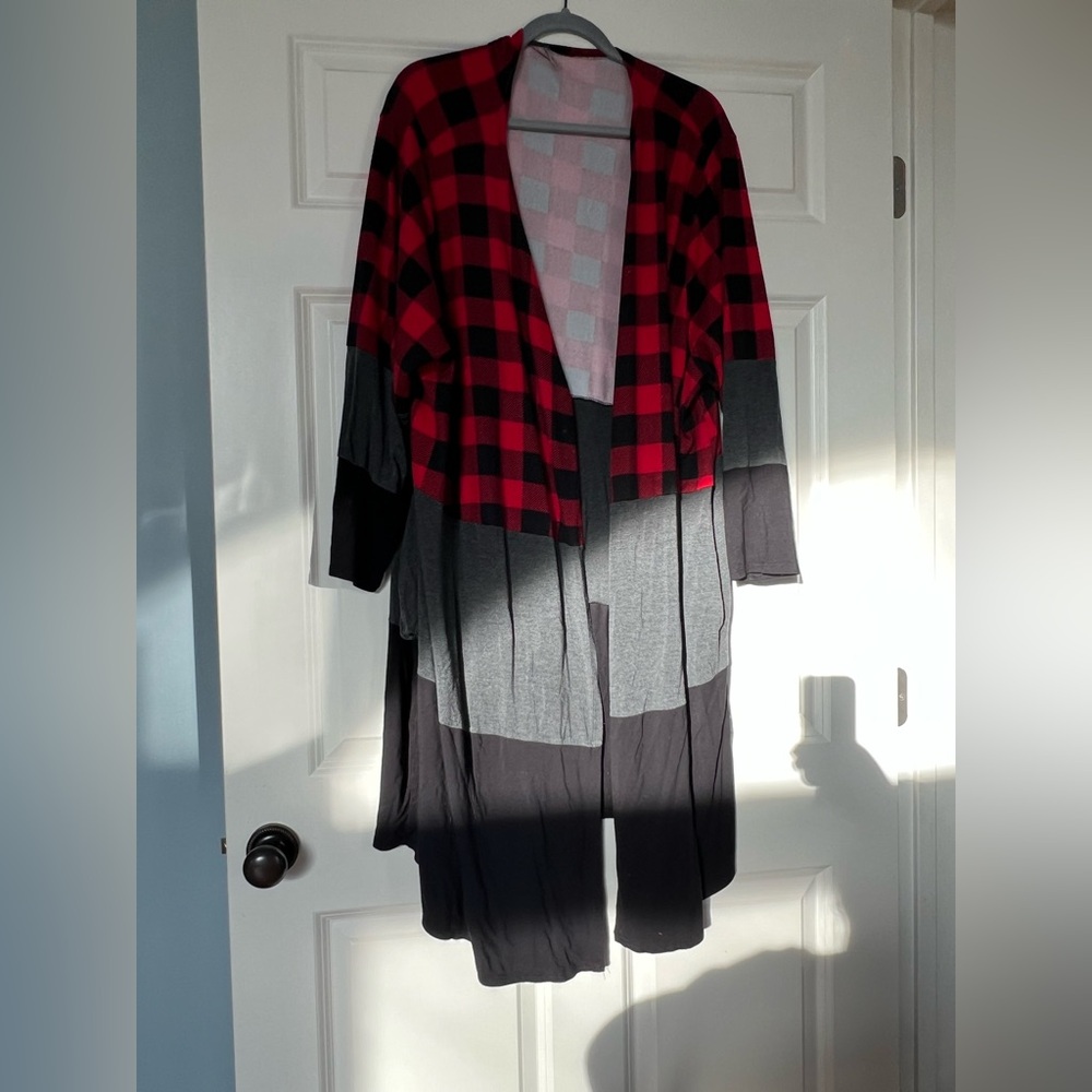 Buffalo Plaid Color Block Long Sweater Cardigan 5x